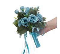 JstDoit Bridal Bouquet for Brides Bridesmaids, Wedding Bouquets with Ribbon Holding Flowers Artificial Rose Flowers for Wedding Valentine's Day Church Party