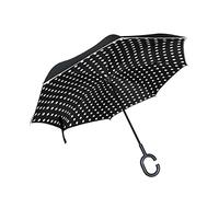 JSTEL Double Layer Inverted Black And White Polka Dots Umbrella Cars Reverse Windproof Rain Umbrella for Car Outdoor With C Shaped Handle