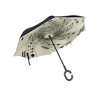 JSTEL Double Layer Inverted Musical Notes Old Umbrella Cars Reverse Windproof Rain Umbrella for Car Outdoor With C Shaped Handle