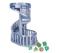 JstFrU DND Dice Tower with Tray for Role Playing Game,Dungeons and Dragons,D&D,TRPG,7 PCS Dice Included,Perfect Ancient Roman Castle Theme Dice Rolling Tower (Classic Grey)