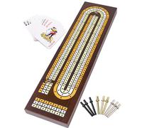 JstFrU Wooden Cribbage Board Game Set,Solid Wood 3 Track Cribbage Board,Magnetic Storage for 9 Metal Pegs,Deck of Playing Cards,Fun Table Game,Game Night, Travel (Instruction Included)