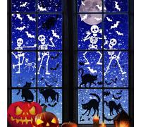 JSTHHTT 10 Sheets Halloween Window Sticker, Halloween Party Decoration, Bats Spiders Skeleton Window Clings, Home School Office Party Supplies
