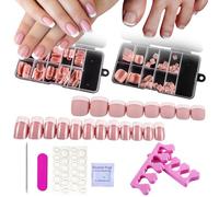 JSTHHTT 120 Pcs French False Nails, 120 Pcs False Toenail, Square Press On Nails, White Tip French False Nail, 10 Sizes, for Women Girls