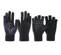 JSTHHTT 2 Pairs Winter Gloves for Men & Women, Soft Warm Touch Screen Thermal Gloves, Half Finger & Full Covered, Black, One Size Fits All Adults