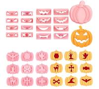 JSTHHTT 26pcs Halloween Cookie Cutters Set, 3D Plastic Halloween Cookie Stamps, Biscuit Cutters, Ghost, Bat, Cat, Pumpkin and Witch's Hat Shape, for Fun Time with Kids