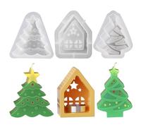 JSTHHTT 3 Pcs Christmas Candle Moulds - Silicone Molds for Casting, Christmas Tree & House Shapes