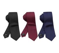 JSTHHTT 3-Piece Skinny Tie Set in Solid Colors - 6cm Slim Necktie for Men's Wedding, Classic Formal Business - Premium Pure Black, Navy Blue, Burgundy