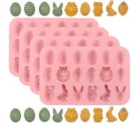 JSTHHTT 4 PCS Easter Silicone Chocolate Mould, Easter Egg and Bunny Silicone Molds, 18 Cavity Easter Basket Rabbit Shaped Mold, Non Stick Baking Moulds, Chocolate Candy Jelly
