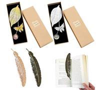 JSTHHTT 4pcs Bookmark, Feather Bookmark, Bookmarks with Gift Box, Vintage Book Mark with Dried Flower Bead Pendant, for Book Lovers, Teacher Gifts, Mother's Day Gifts