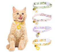JSTHHTT 4PCS Cat Collars with Bells, Adjustable Kitten Collars, Safety Release Buckle, Removeable Bell, Floral Bow Tie Kitten Collars, for Cat, Puppies, Small Pet (Yellow+Pink+Green+Purple)
