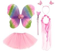 JSTHHTT 5 Pcs Fairy Wings Kids Butterfly Wings, Fairy Dressing Up Costume Set With Tutu, Magic Wand and Headband