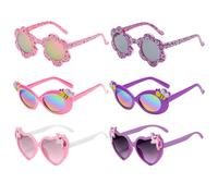 JSTHHTT 6 Pairs Kids Sunglasses - Round Flower & Heart Shaped, Unicorn Sunglasses with UV 400 Protection Flexible Frame for Girls Birthday Party