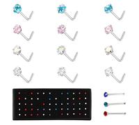 JSTHHTT 72pcs Nose Studs, L Shape Nose Piercing, Straight Nose Stud, Heart Star Piercing Jewelry, Colorful Rhinestone Piercing Kit, for Women or Men(Mixed Colour)