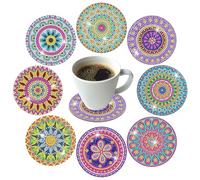 JSTHHTT 8Pcs Diamond Painting Coasters Kit, DIY Mandala Coasters Diamond Painting Kits, for Beginners Adults and Kids Art Craft Supplies Gifts