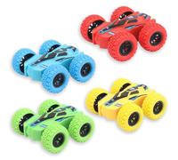 JSTHHTT Boys Kids Pull Back Racing and Stunt Cars - 4 Pack Toy With Rubber Wheels for Ages 2-5 - Double Side Inertia Push and Go Cars