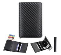 JSTHHTT Men's Wallets Slim RFID Blocking Carbon Fiber Leather Wallets with up to 8 Credit Card Holder, Slim Minimalist Wallet Pop Up Design, RFID Blocking, ID Window, Cash Slot - Black