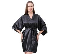 JSTHHTT Women's Satin Robe, Soft Silk Dressing Gown, Lightweight Sleepwear for Bridal, Short Style with Oblique V-Neck