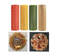 JStnana 4 Rolls Deco Mesh Ribbon for Autumn Wreath Making Supplies, 10Inch x 30Ft Metallic Burlap Mesh Orange Gold Moss Green Deco Mesh Rolls for Thanksgiving Fall Harvest Halloween DIY Crafts Wreaths