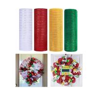 JStnana 4 Rolls Deco Mesh Ribbon for Christmas Wreath Making Supplies, 10Inch x 30Ft Metallic Burlap Mesh White Red Gold Green Deco Mesh Rolls for Christmas Tree New Year Winter DIY Crafts Decor