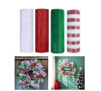 JStnana 4 Rolls Deco Mesh Ribbon for Christmas Wreath Making Supplies, 10Inch x 30Ft Metallic Burlap Mesh White Red Green Deco Mesh Rolls for Christmas Tree New Year Winter DIY Crafts Wreaths Swags