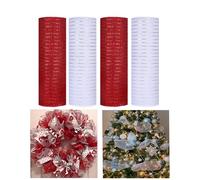 JStnana 4 Rolls Deco Mesh Ribbon for Christmas Wreath Making Supplies, 10Inch x 30Ft Metallic Burlap Mesh Red White Deco Mesh Rolls for Christmas Tree New Year Winter DIY Crafts Wreaths Swags Decor