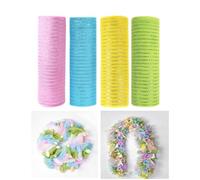 JStnana 4 Rolls Deco Mesh Ribbon for Spring Easter Wreath Making Supplies, 10Inch x 30Ft Metallic Burlap Mesh Pink Blue Yellow Green Deco Mesh Rolls for Easter Spring DIY Crafts Wreath Swag Decor