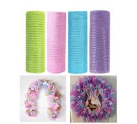 JStnana 4 Rolls Deco Mesh Ribbon for Spring Easter Wreath Making Supplies, 10Inch x 30Ft Metallic Burlap Mesh Pink Green Blue Purple Deco Mesh Rolls for Easter Spring DIY Crafts Wreaths Swags Decor