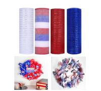 JStnana 4 Rolls Deco Mesh Ribbon for Wreath Making Supplies, 10Inch x 30Ft Metallic Burlap Mesh Red White Blue Deco Mesh Rolls for Christmas Thankgiving Patriotic DIY Crafts Wreaths Decor