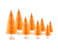 JStnana 8Pcs Orange Bottle Bursh Trees, Mini Artificial Christmas Tree Frosted Sisal Trees with Wooden Base Vintage Mini Xmas Tree for Christmas New Year Winter Holiday Party Home Table Craft Decor
