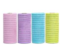 JStnana Pink Purple Blue Green Deco mesh 6 inch, 4 Rolls Spring Easter Mesh Ribbon 30 Feet Each Roll Metallic Foil Decorative Mesh Rolls Fabric DIY Craft Wreath Making Supplies for Wreath Swags