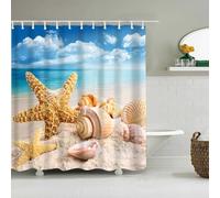 JStnana Summer Beach Shower Curtains Bathroom Decor, Blue Seashell Starfish Seaside Scene Shower Curtains with 12 Hooks Waterproof Anti Mould Bathtub Curtain for Wet Room Bathroom Decor (Style B)