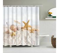 JStnana Summer Beach Shower Curtains Bathroom Decor, Blue Seashell Starfish Seaside Scene Shower Curtains with 12 Hooks Waterproof Anti Mould Bathtub Curtain for Wet Room Bathroom Decor (Style F)