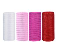 JStnana White Pink Red Deco mesh 6 inch, 4 Rolls Valentines Day Mesh Ribbon 30 Feet Each Roll Metallic Foil Decorative Mesh Rolls Fabric DIY Craft Wreath Making Supplies for Christmas Decor