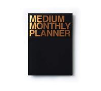 JSTORY Medium Monthly Planner, Undated, Year Round, Premium Thick Paper, Eco Friendly Stitch Bound A5 16 Months 150 GSM 18 Sheets Black Gold