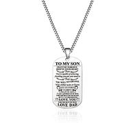 Jstud To My Son Necklace from Dad Mom Never Forget How Much I Love You Birthday Christmas Gifts Dog Tag Necklace, Stainless Steel, No Gemstone