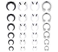 Jstyle 14G-4G Acrylic Pincher Tapers Septum Ring C Shape Stainless Steel Buffalo Stretcher Expander with Black O-Rings for Stretching Pierced Nose Ear Cartilage, Acrylic,Stainless Steel,