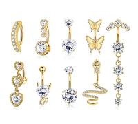 Jstyle 14G Clicker Belly Button Ring for Women 316L Surgical Steel Belly Piercing Dangling Gold Cute CZ Opal Heart Butterfly Reverse Curved Navel Rings Barbell Body Piercing Jewelry, Metal,