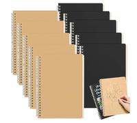 JSUOEO 10 Pack A5 Spiral Notebooks, 120 Lined Pages Writing Pads Black & Brown Kraft Cover Wirebound Notebook for Work University Note Taking Travel