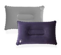 JSUOEO Inflatable Pillows for Camping, 2 Pack Ultralight Compact Portable Compressible Blow Up Travel Outdoor Pillow Soft Flocked Surface for Neck & Lumbar Support, Blue+Gray