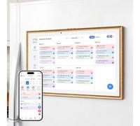 JSUSOU 15.6-Inch Smart Digital Calendar with Touchscreen - Fridge, Wall & Desktop 3-Mode Mount Family Organizer, Free-Subscription, Multi-Calendar Sync with APP for Efficient Scheduling, Teak