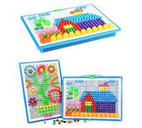 Jsvacva 296 pcs Mushroom Nails Pegboard Educational Colourful Jigsaw Puzzle Building Bricks Creative DIY Mosaic Toys for Kids & Toddlers, Birthday Gift for Girls Boys Age 3-8 Years