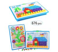 Jsvacva 676 pcs Mushroom Nails Pegboard Educational Colourful Jigsaw Puzzle Building Bricks Creative DIY Mosaic Toys for Kids & Toddlers, Birthday Gift for Girls Boys Age 3-8 Years