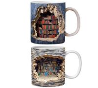 JSvsza 3D Bookshelf Coffee Mug, Library Bookshelf Mug, Book Lovers Coffee Mug,3d bookshelves hole in a wall mug, Creative Space Design Multi-Purpose Ceramic Mug, A Gift for Readers, 2PCS AC