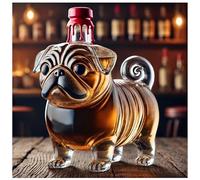 JSvsza Pug-Shaped Whiskey Decanter, 280ml Novelty Handmade Glass Wine Bottle Funny Animal-Themed Barware, for Bar Home Office Decoration Animal Whiskey Glass Shaker, B