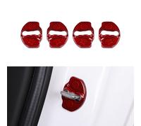 JSWAN 4Pcs Carbon Fiber Car Door Lock Latches Cover Fit for Model 3 Model Y Vehicle Door Lock Latches Protector, Automotive Door Lock Protection Trim Decoration Accessories (Bright red 4Pcs)