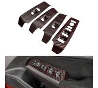 JSWAN Carbon Fiber Window Lift Button Cover Compatible with Honda 11th Gen Civic Type R FL5 RHD Window Controls, Door Lock Switch and Door Armrest Panel Cover Interior Accessories (Red black)