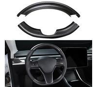 JSWAN Real Carbon Fiber Steering Wheel Cover for Tesla Model 3 2017 to 2023 Model Y 2020 to 2024 Steering Wheel Cover Steering Wheel Wrap Protector Interior Accessories (Matte Black 2Pcs)
