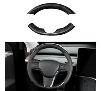 JSWAN Real Carbon Fiber Steering Wheel Cover for Tesla Model 3 2017 to 2023 Model Y 2020 to 2024 Steering Wheel Cover Steering Wheel Wrap Protector Interior Accessories (Bright Black 2Pcs)