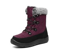 JSWEI Date Red Womens Winter Shoes Waterproof Cold Fur Lined Warm Snow Boots for Women Outdoor Walking Boots Non-Slip Ankle Ladies Boots Thermal UK 4