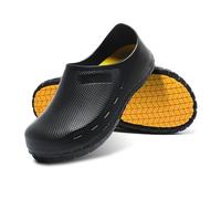 JSWEI Men Garden Clogs Lightweight Breathable Comfortable Women Slip-on Mules for Indoor and Outdoor UK 8.5 Black Yellow